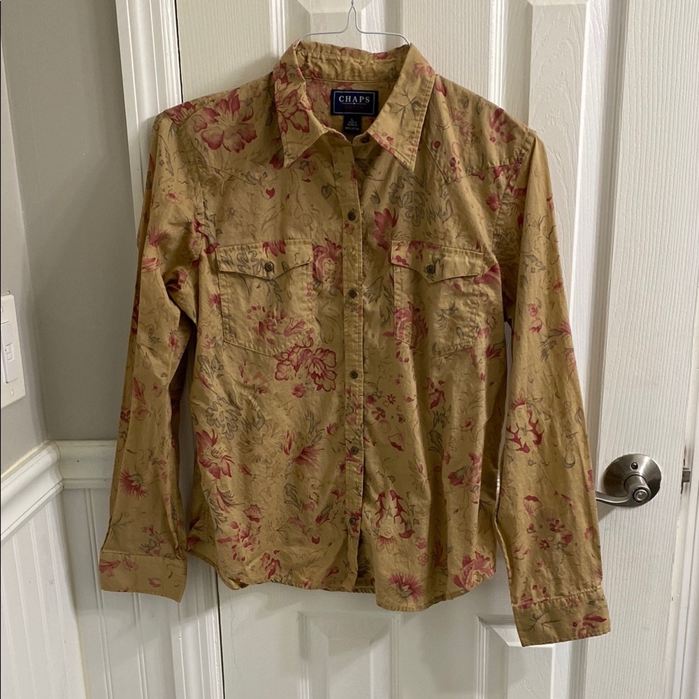 Chaps Button Down Blouse with 2 Front Pockets